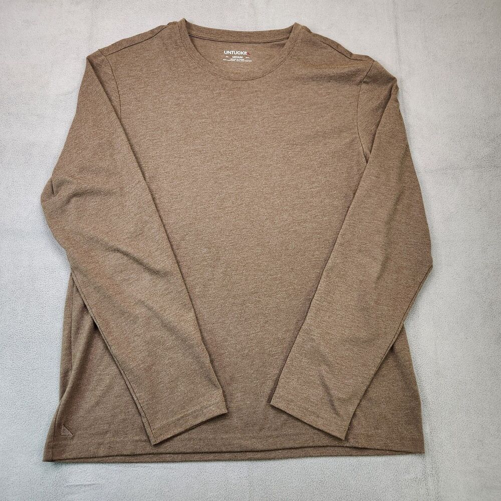 UNTUCKit Long‎ Sleeve T-Shirt Men's M Brown Crew Neck Stretch Lightweight Aston